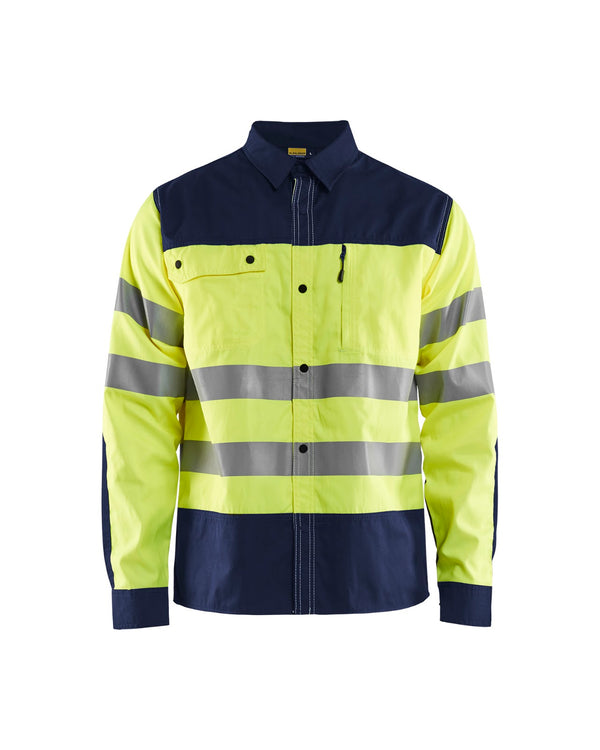 3255 Overhemd High Vis - High Vis Geel/Marineblauw