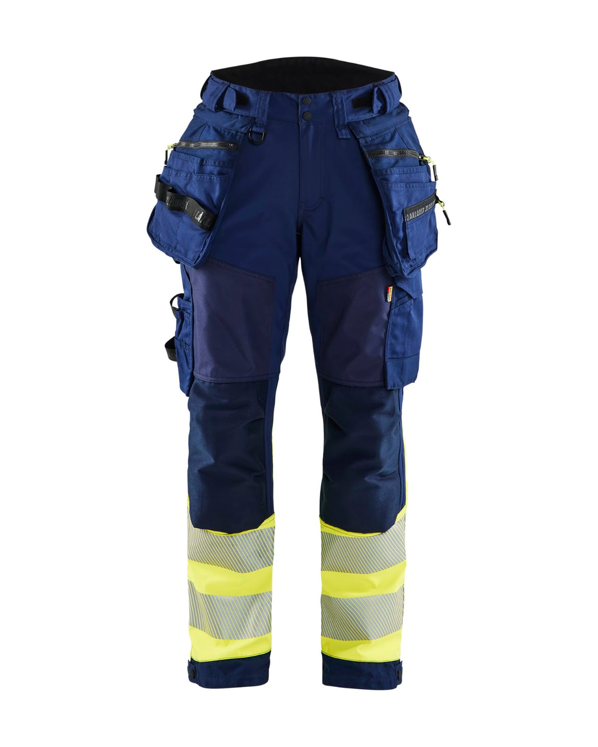 7114 Dames High Vis Werkbroek Softshell met afneembare gereedschapszakken - Marine/High Vis Geel