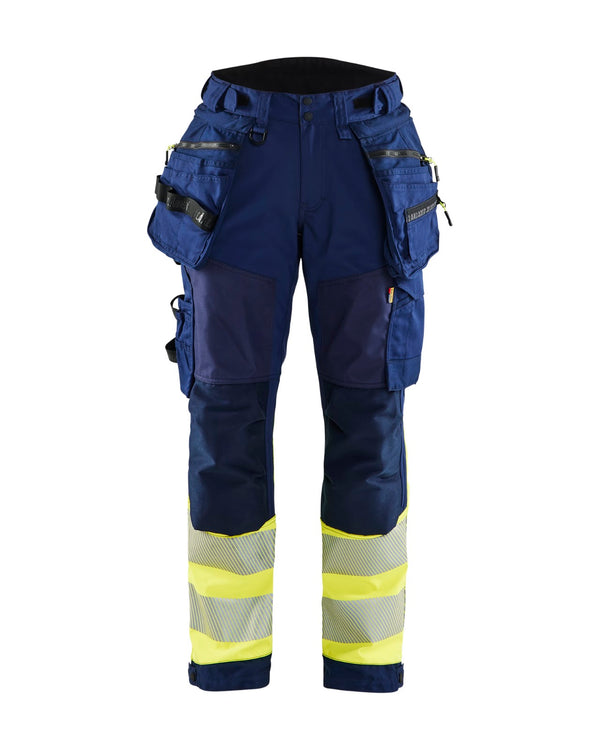 7114 Dames High Vis Werkbroek Softshell met afneembare gereedschapszakken - Marine/High Vis Geel
