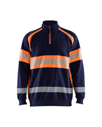 3553 Sweatshirt met halve rits High Vis - Marineblauw/Oranje