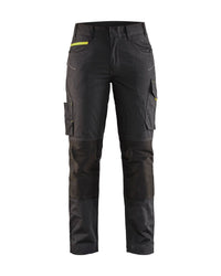 7195 Dames service werkbroek stretch - Zwart/High Vis Geel