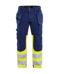 1558 High Vis werkbroek met stretch en gereedschapzakken - Marine/High Vis Geel