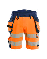 1120 High Vis Short 4-weg stretch met afneembare gereedschapzakken - High Vis Oranje/Marineblauw