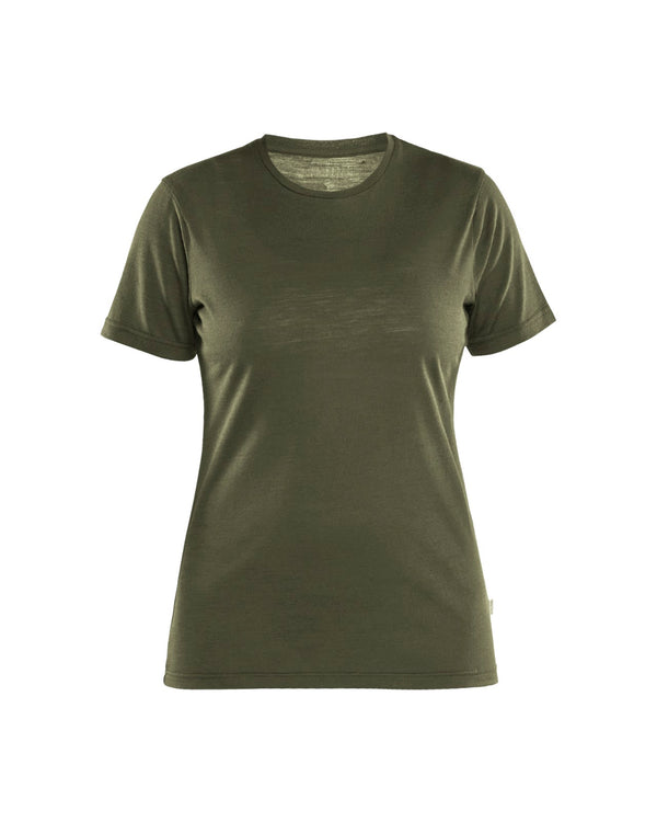 3537 Dames T-shirt merinowol - Donker herfstgroen