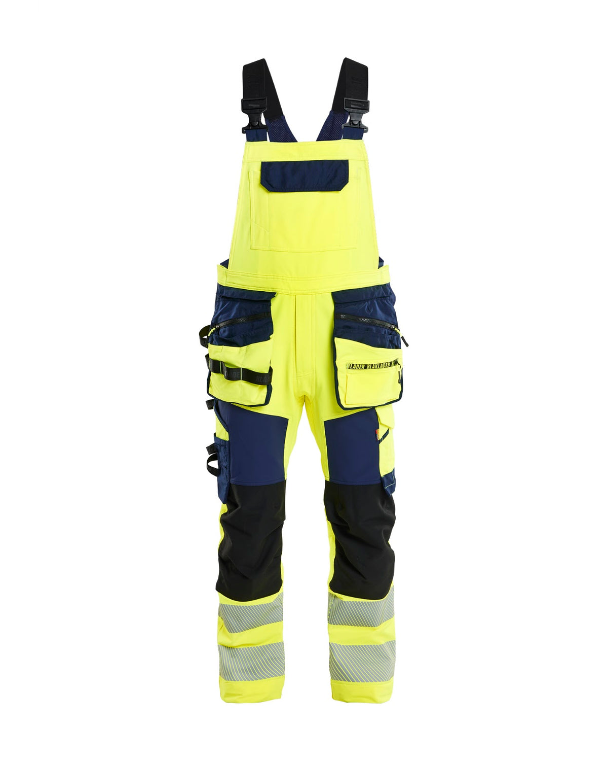 2626 High Vis Bretelbroek 4-weg stretch met afneembare gereedschapszakken - High Vis Geel/Marineblauw