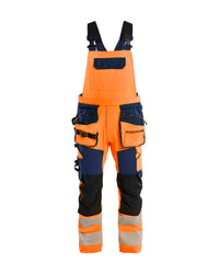 2626 High Vis Bretelbroek 4-weg stretch met afneembare gereedschapszakken - High Vis Oranje/Marineblauw