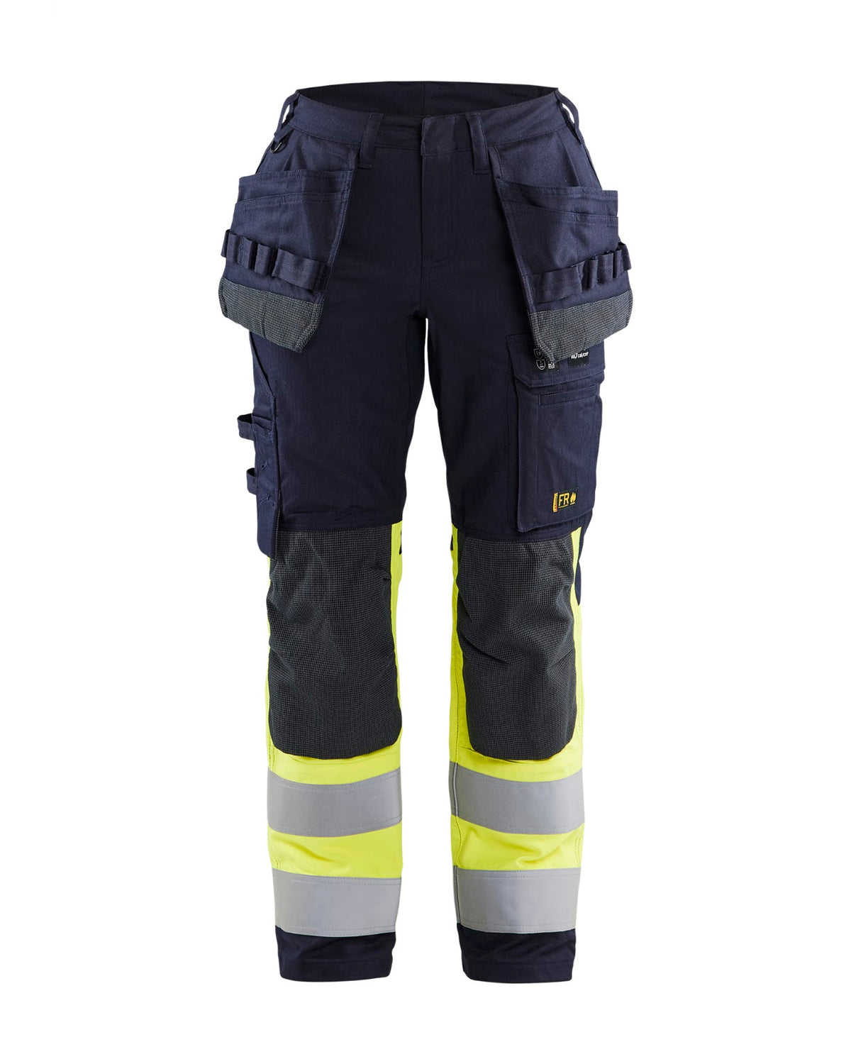 7185 Dames Multinorm werkbroek stretch met gereedschapszakken Inherent - Marine/High Vis Geel