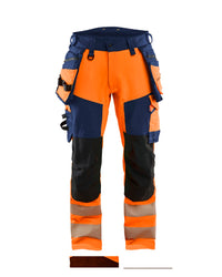 1122 High Vis werkbroek 4-weg stretch met afneembare gereedschapszakken - High Vis Oranje/Marineblauw