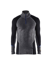 4899 Onderhemd met halve rits merinowol WARM - Medium grijs/Zwart