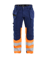 1558 High Vis werkbroek met stretch en gereedschapzakken - Marineblauw/Oranje
