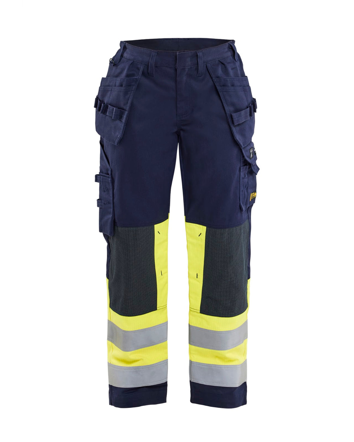 7081 Dames Multinorm werkbroek met gereedschapszakken - Marine/High Vis Geel