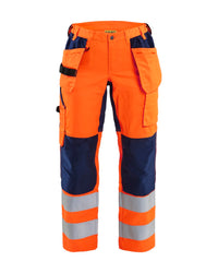 7163 Dames High Vis Werkbroek met stretch en gereedschapszakken - High Vis Oranje/Marineblauw