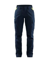 7144 Dames industrie werkbroek stretch - Donker marineblauw/High Vis Geel