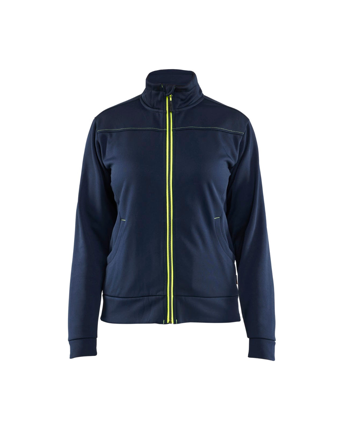 3394 Dames service sweatshirt met rits - Donker marineblauw/High Vis Geel