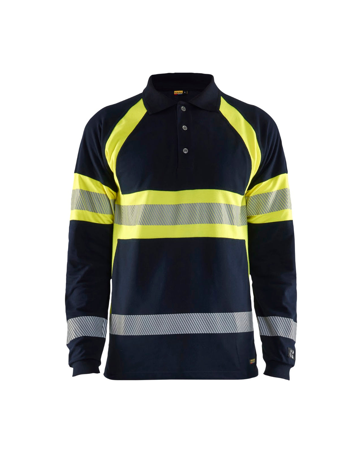 3438 Multinorm piqué polo lange mouwen Inherent - Marine/High Vis Geel