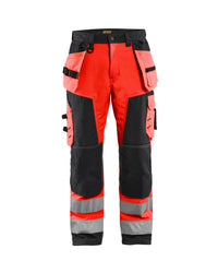 1567 High Vis werkbroek softshell met afneembare gereedschapszakken - High Vis Rood/Zwart