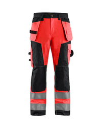 1568 High Vis werkbroek met gereedschapzakken - High Vis Rood/Zwart