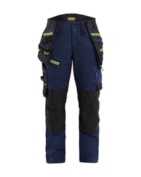 7170 STRIKER Dames werkbroek met stretch en afneembare gereedschapszakken - Donker marineblauw/High Vis Geel