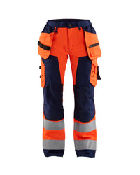 7156 Dames High Vis werkbroek met gereedschapzakken - High Vis Oranje/Marineblauw