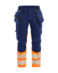 7030 Dames High Vis Werkbroek Stretch met gereedschapszakken - Marineblauw/Oranje