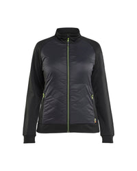 3419 Dames hybride sweatshirt met rits - Zwart/High Vis Geel