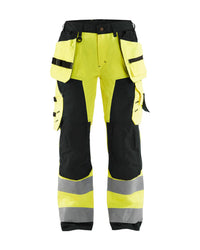 7156 Dames High Vis werkbroek met gereedschapzakken - High Vis Geel/Zwart