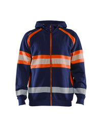 3552 Hooded sweatshirt met rits High Vis - Marineblauw/Oranje