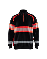 3553 Sweatshirt met halve rits High Vis - Zwart/High Vis Rood
