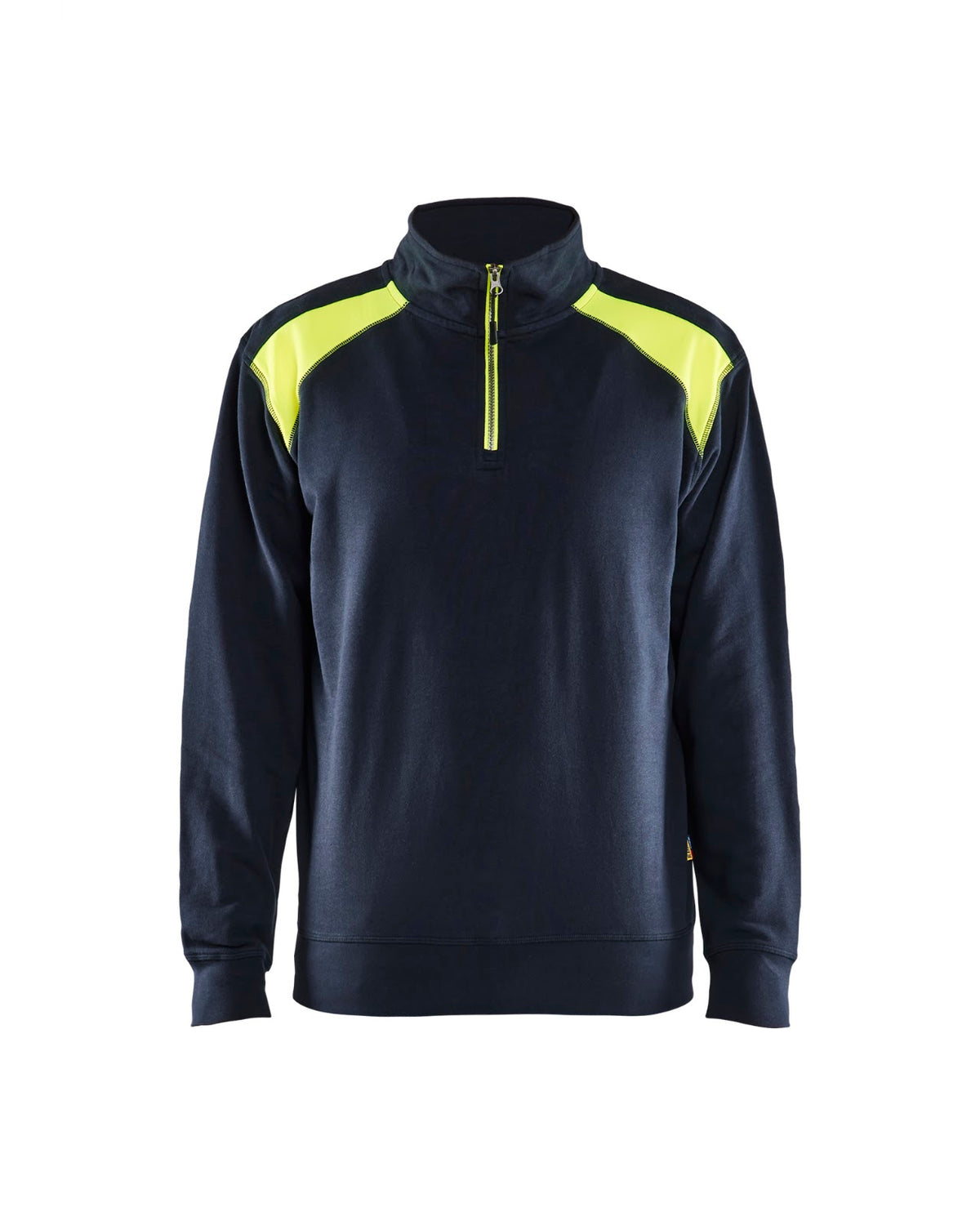 3353 Sweatshirt bi-colour met halve rits - Donker marineblauw/High Vis Geel