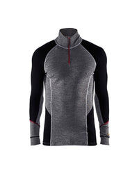 4699 Onderhemd met halve rits merinowol XWARM - Medium grijs/Zwart