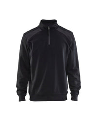 3353 Sweatshirt bi-colour met halve rits - Zwart/Medium grijs