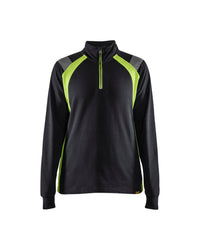 3403 Dames sweatshirt met halve halve rits Visible - Zwart/High Vis Geel