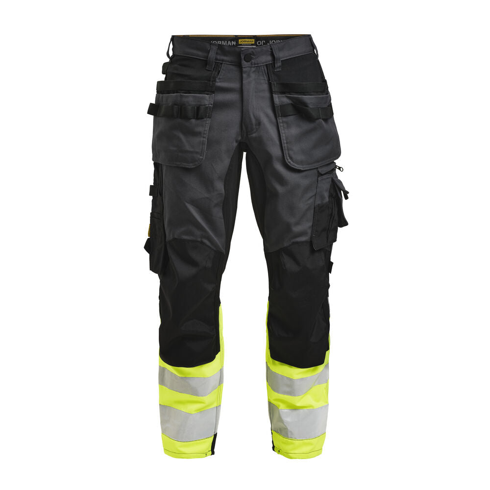 Jobman 2134 Hi-vis stretch trousers core hp grijs/geel - Donkergrijs/geel