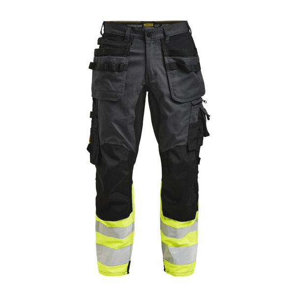 Jobman 2134 Hi-vis stretch trousers core hp grijs/geel - Donkergrijs/geel