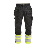 Jobman 2134 Hi-vis stretch trousers core hp grijs/geel - Zwart/geel