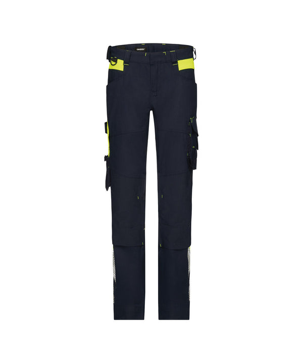 Canton Women 201136 werkbroek met stretch en kniezakken voor dames - Nachtblauw/Fluogeel