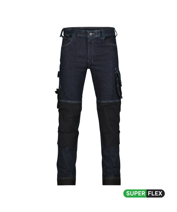 Kyoto 201084 stretch werkjeans met kniezakken - Jeansblauw/Zwart