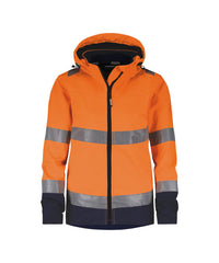 Malaga Women 300466 hogezichtbaarheidssoftshelljas voor dames - Fluo-oranje/Marineblauw