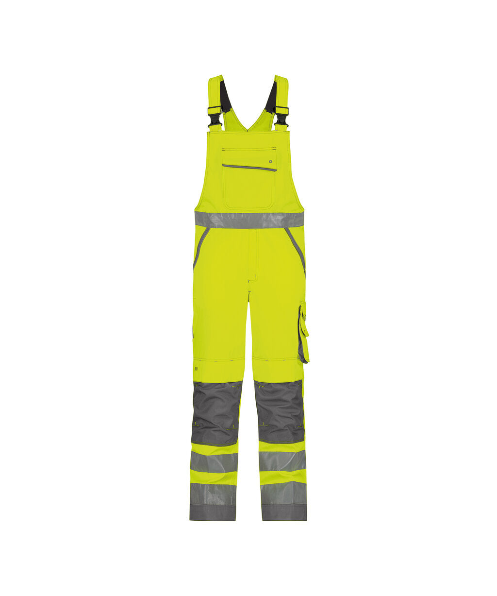 Malmedy 400156 hogezichtbaarheidsbretelbroek met kniezakken - Fluogeel/Cementgrijs