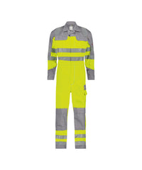 Spencer 100380 multinorm hogezichtbaarheidsoverall met kniezakken - Fluogeel/Grafietgrijs