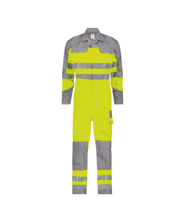 Spencer 100380 multinorm hogezichtbaarheidsoverall met kniezakken - Fluogeel/Grafietgrijs