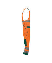 Malmedy 400156 hogezichtbaarheidsbretelbroek met kniezakken - Fluo-oranje/Flessengroen