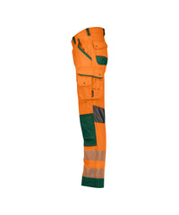 Odessa 200984 zomer hogezichtbaarheidsbroek met kniezakken - Fluo-oranje/Flessengroen